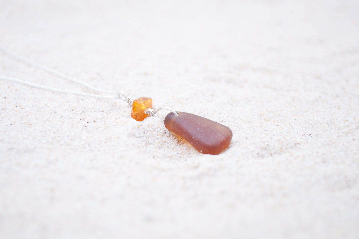 Silberkette braunes Seeglas