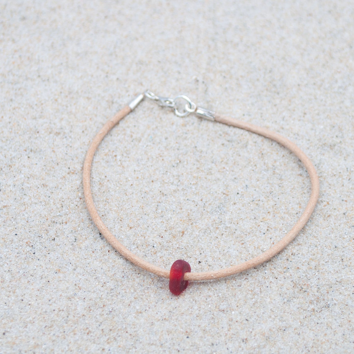 Lederarmband Meerglas rot